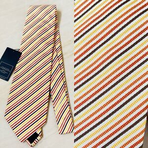 New CHARLES TYRWHITT Luxury Silk Tie Made in Italy Yellow-Brown Stripes 56”L3.7W